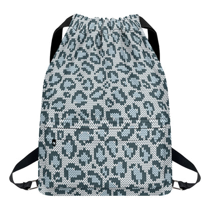 Snow Leopard Knitted Pattern Print Drawstring Backpack