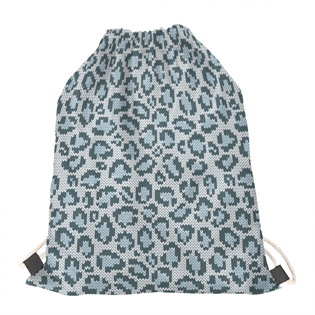 Snow Leopard Knitted Pattern Print Drawstring Bag