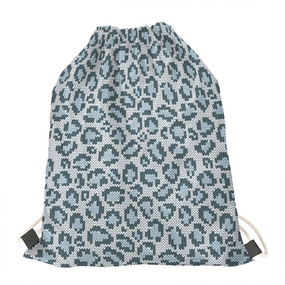 Snow Leopard Knitted Pattern Print Drawstring Bag