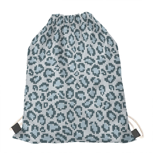 Snow Leopard Knitted Pattern Print Drawstring Bag