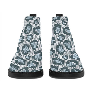 Snow Leopard Knitted Pattern Print Flat Ankle Boots