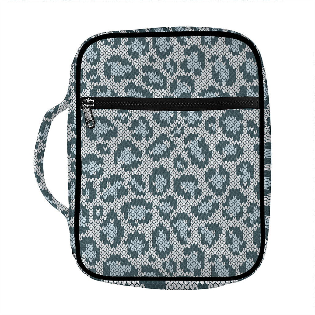 Snow Leopard Knitted Pattern Print Front Pocket Bible Bag