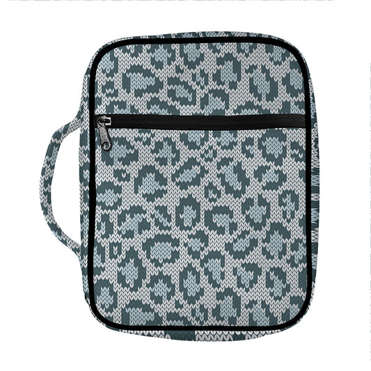 Snow Leopard Knitted Pattern Print Front Pocket Bible Bag
