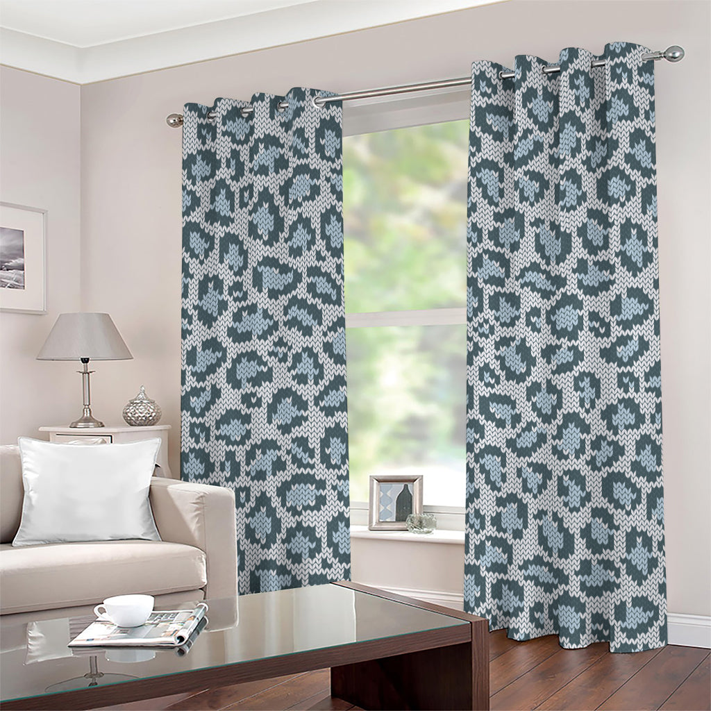 Snow Leopard Knitted Pattern Print Grommet Curtains