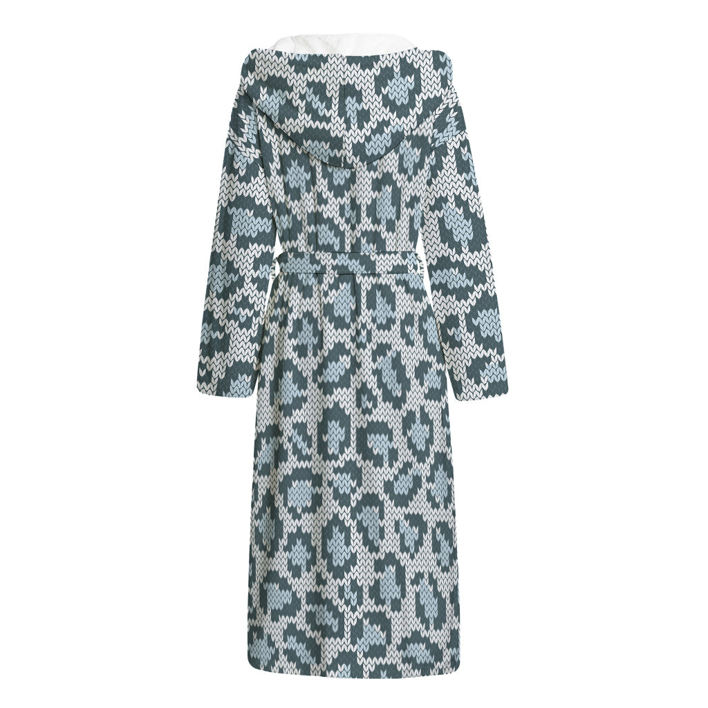 Snow Leopard Knitted Pattern Print Hooded Bathrobe