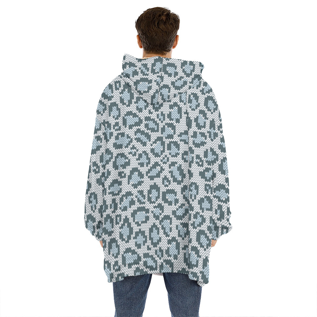 Snow Leopard Knitted Pattern Print Hoodie Blanket