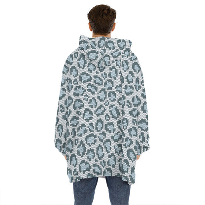 Snow Leopard Knitted Pattern Print Hoodie Blanket