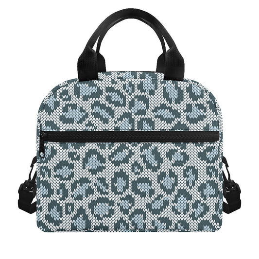 Snow Leopard Knitted Pattern Print Insulated Lunch Bag