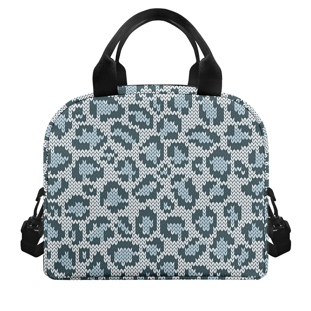 Snow Leopard Knitted Pattern Print Insulated Lunch Bag