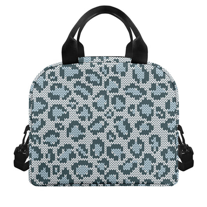Snow Leopard Knitted Pattern Print Insulated Lunch Bag