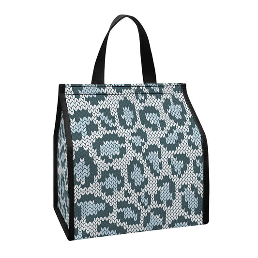 Snow Leopard Knitted Pattern Print Insulated Lunch Tote