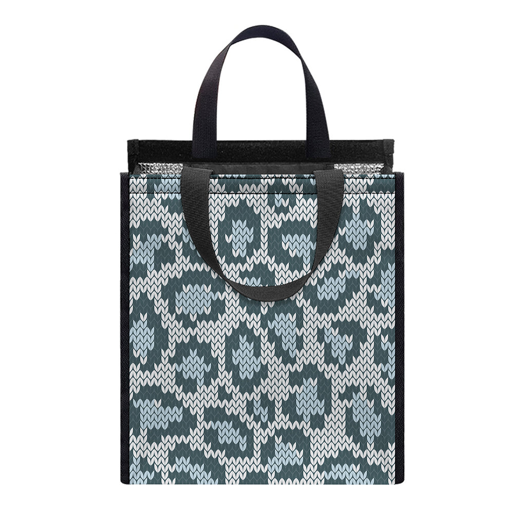 Snow Leopard Knitted Pattern Print Insulated Lunch Tote