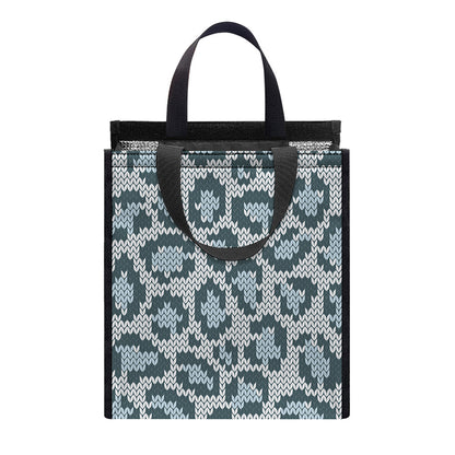 Snow Leopard Knitted Pattern Print Insulated Lunch Tote