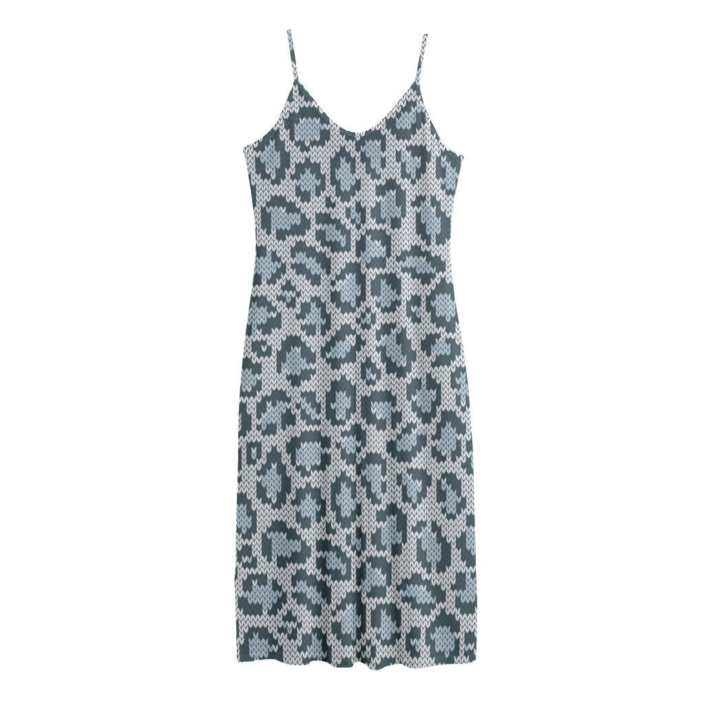Snow Leopard Knitted Pattern Print Jersey Midi Cami Dress