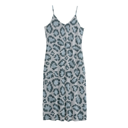 Snow Leopard Knitted Pattern Print Jersey Midi Cami Dress