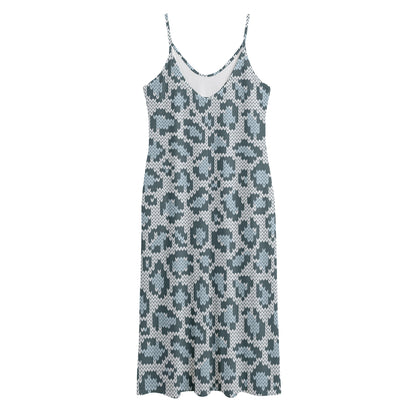 Snow Leopard Knitted Pattern Print Jersey Midi Cami Dress