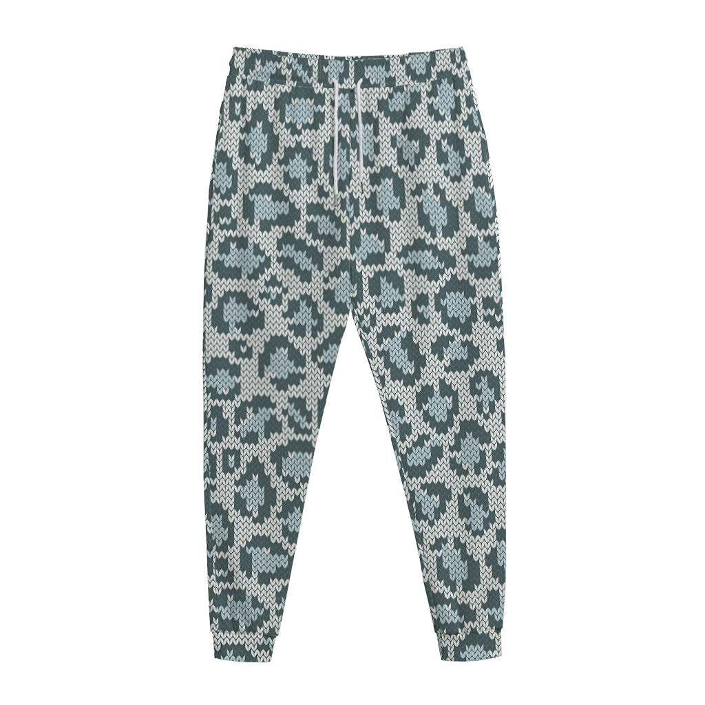 Snow Leopard Knitted Pattern Print Jogger Pants