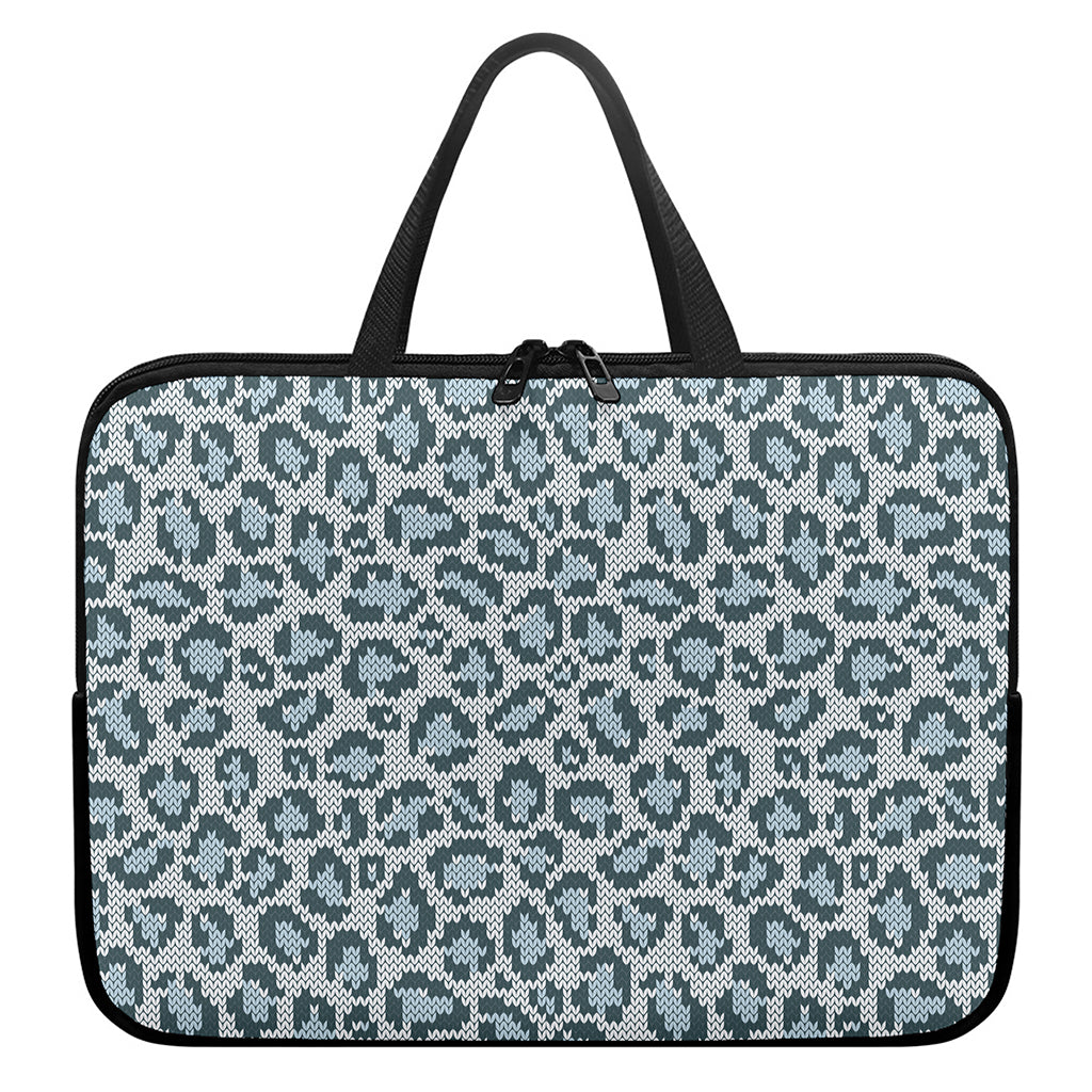 Snow Leopard Knitted Pattern Print Laptop Sleeve With Handle