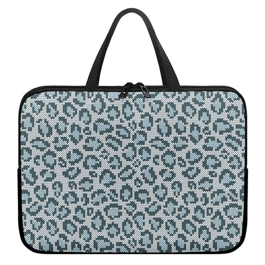 Snow Leopard Knitted Pattern Print Laptop Sleeve With Handle