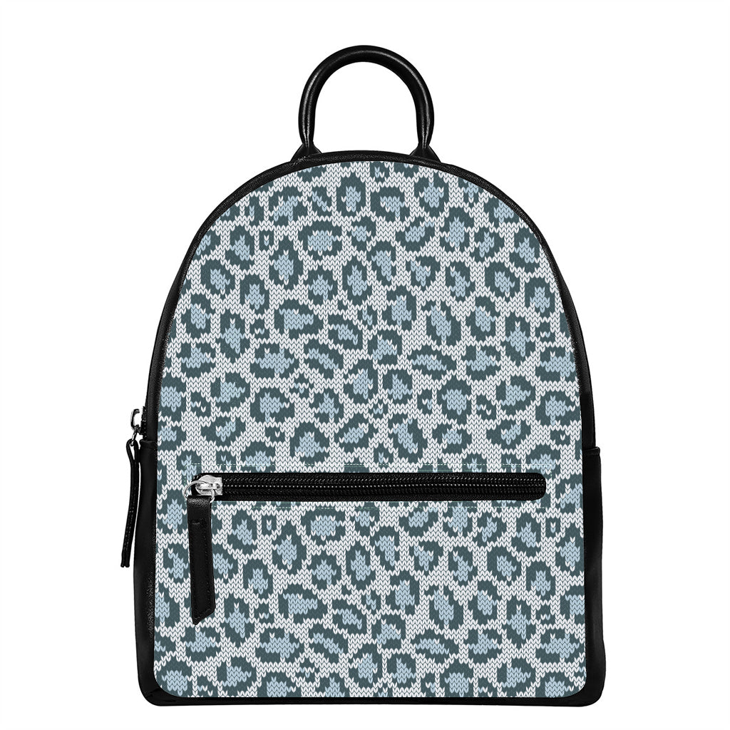 Snow Leopard Knitted Pattern Print Leather Backpack