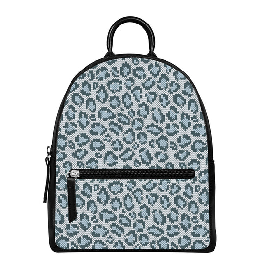 Snow Leopard Knitted Pattern Print Leather Backpack