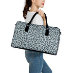Snow Leopard Knitted Pattern Print Leather Duffle Bag