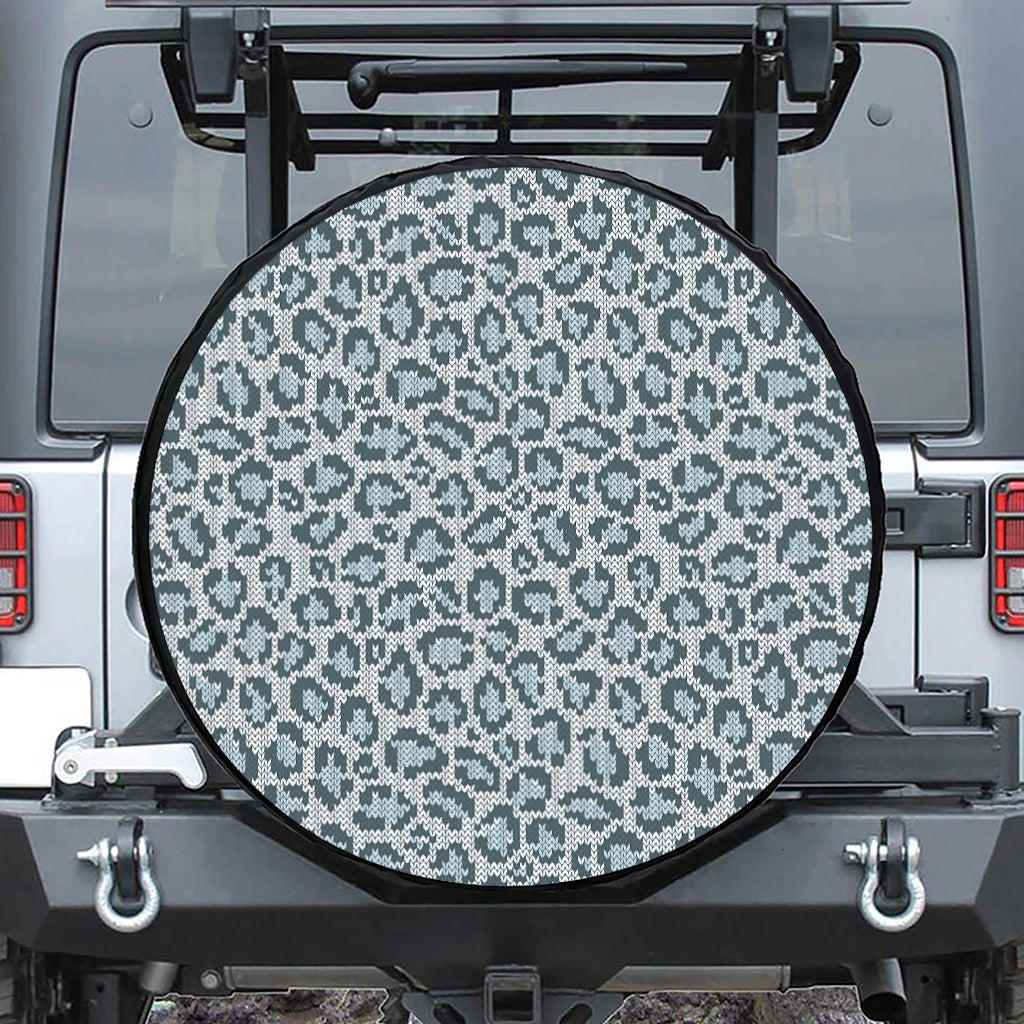 Snow Leopard Knitted Pattern Print Leather Spare Tire Cover