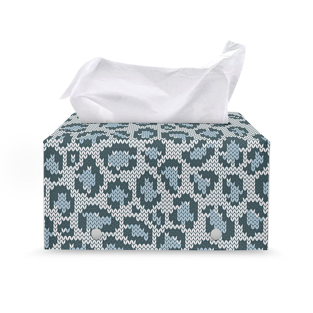 Snow Leopard Knitted Pattern Print Leather Tissue Box Cover