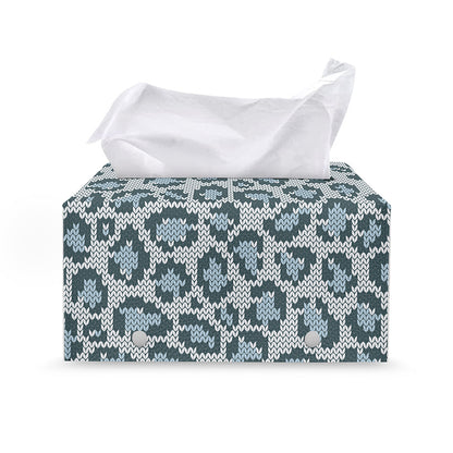 Snow Leopard Knitted Pattern Print Leather Tissue Box Cover