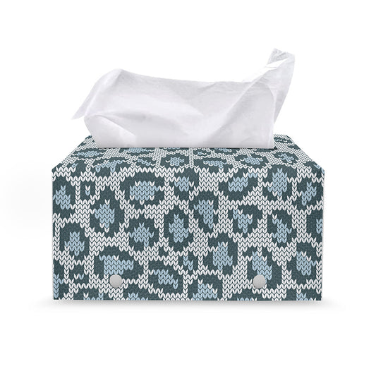 Snow Leopard Knitted Pattern Print Leather Tissue Box Cover
