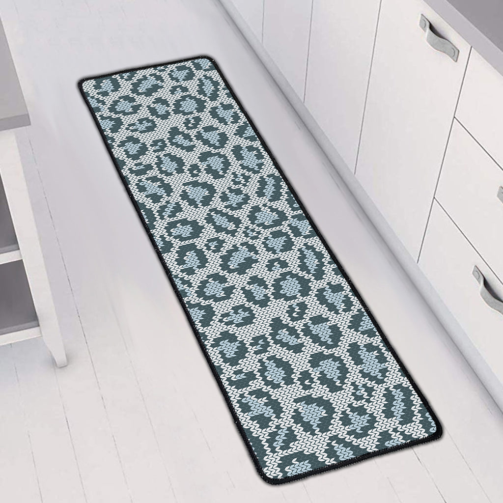 Snow Leopard Knitted Pattern Print Long Kitchen Mat