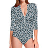 Snow Leopard Knitted Pattern Print Long Sleeve Swimsuit
