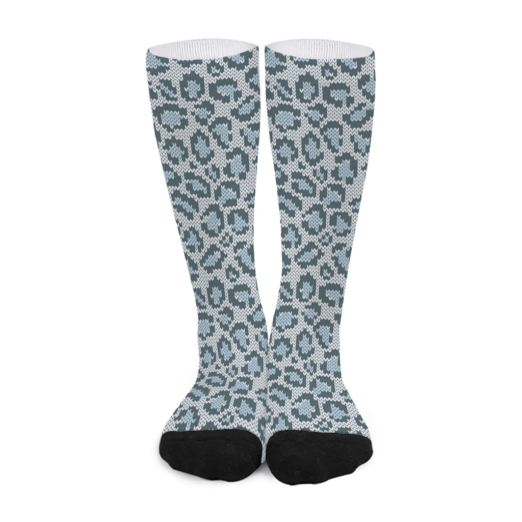 Snow Leopard Knitted Pattern Print Long Socks