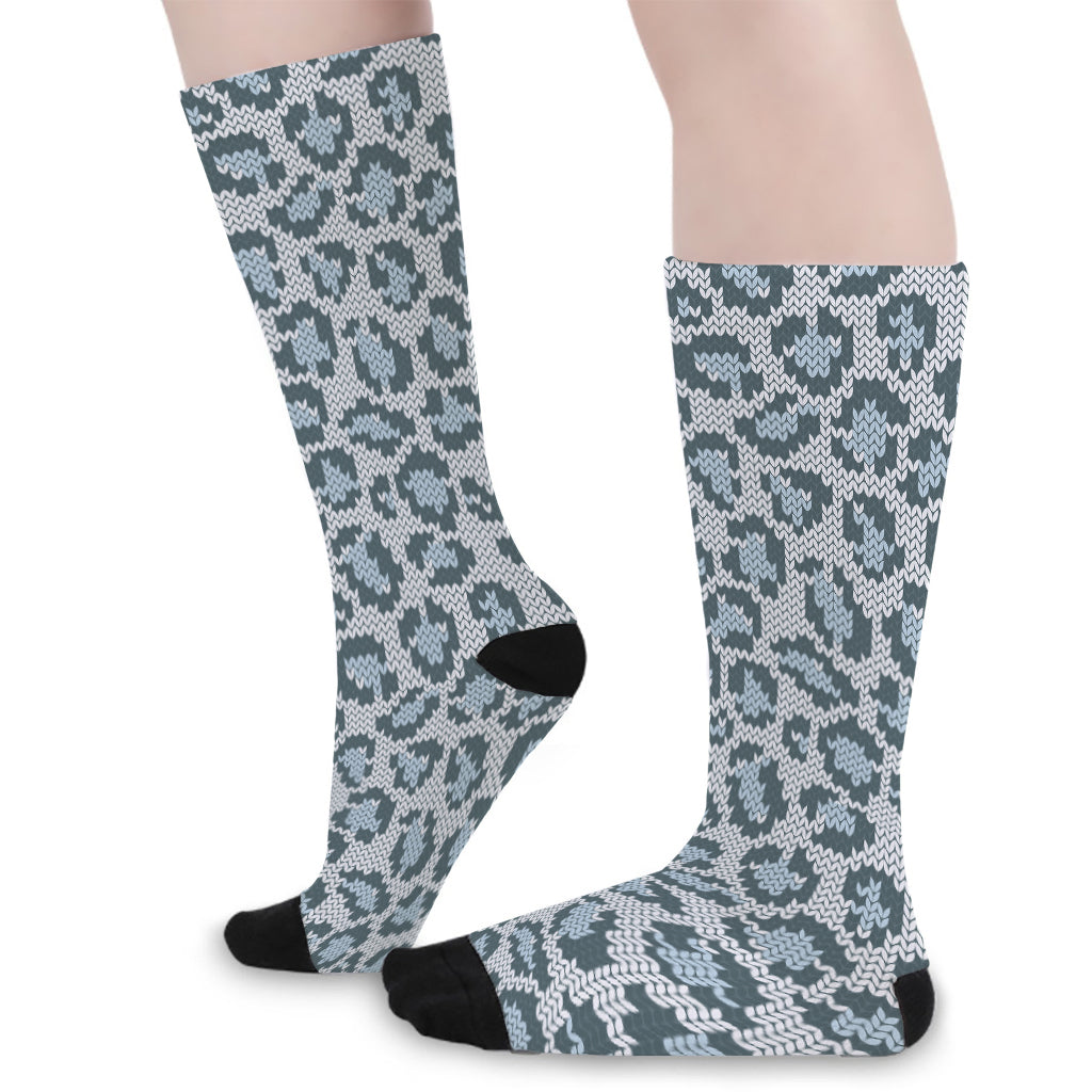 Snow Leopard Knitted Pattern Print Long Socks