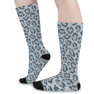 Snow Leopard Knitted Pattern Print Long Socks