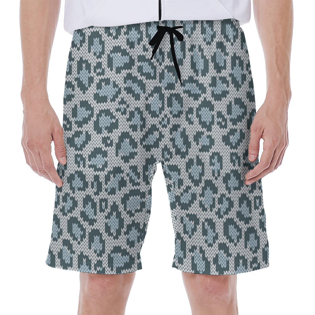 Snow Leopard Knitted Pattern Print Men's Beach Shorts