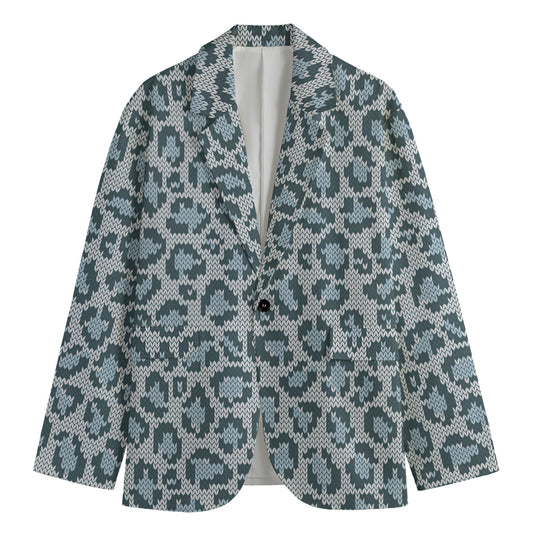 Snow Leopard Knitted Pattern Print Men's Blazer