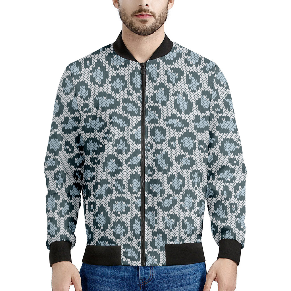 Snow Leopard Knitted Pattern Print Men's Bomber Jacket