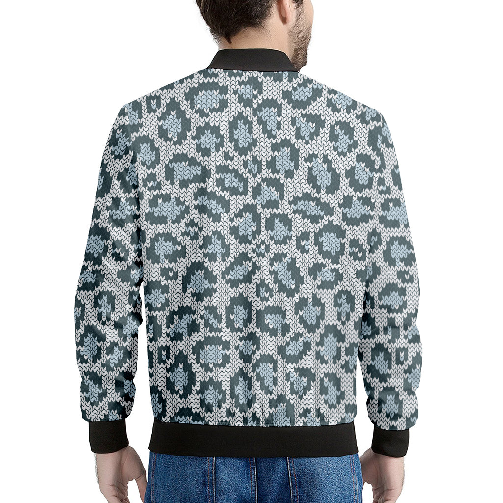 Snow Leopard Knitted Pattern Print Men's Bomber Jacket