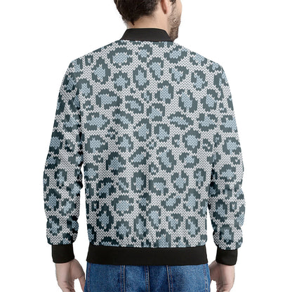 Snow Leopard Knitted Pattern Print Men's Bomber Jacket
