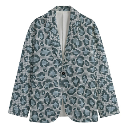 Snow Leopard Knitted Pattern Print Men's Cotton Blazer