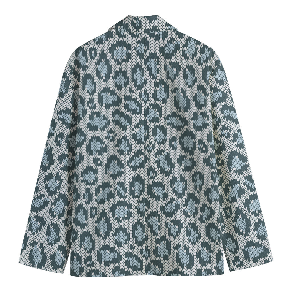 Snow Leopard Knitted Pattern Print Men's Cotton Blazer