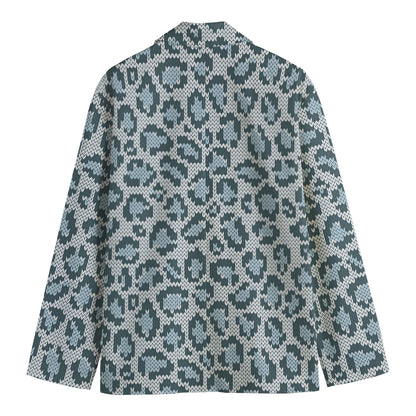 Snow Leopard Knitted Pattern Print Men's Cotton Blazer