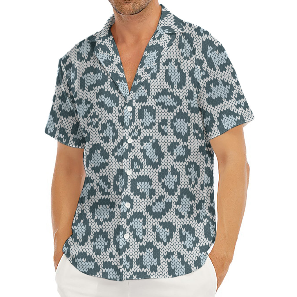 Snow Leopard Knitted Pattern Print Men's Deep V-Neck Shirt