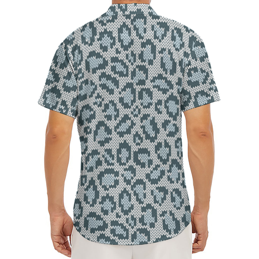 Snow Leopard Knitted Pattern Print Men's Deep V-Neck Shirt