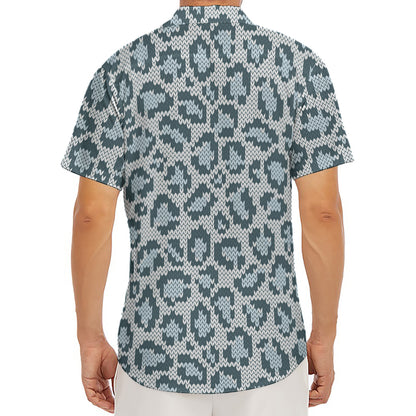 Snow Leopard Knitted Pattern Print Men's Deep V-Neck Shirt