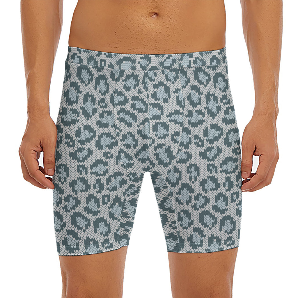 Snow Leopard Knitted Pattern Print Men's Long Boxer Briefs