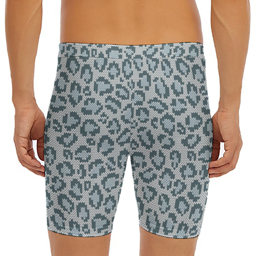 Snow Leopard Knitted Pattern Print Men's Long Boxer Briefs