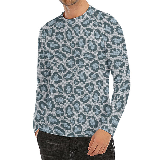 Snow Leopard Knitted Pattern Print Men's Long Sleeve Rash Guard