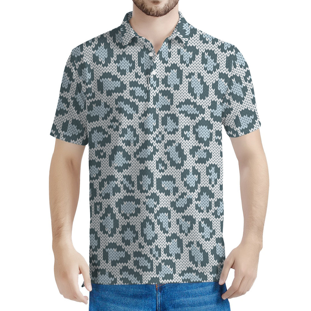 Snow Leopard Knitted Pattern Print Men's Polo Shirt